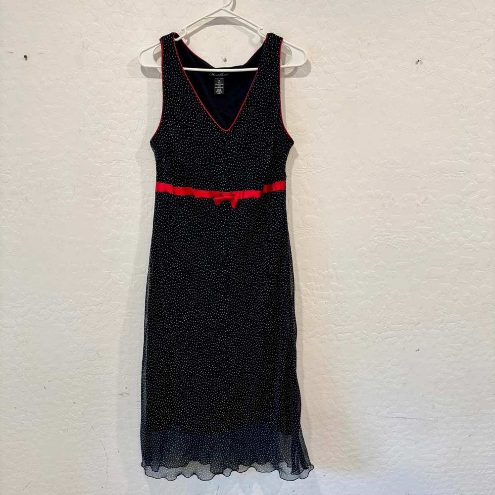 Vintage Meghan Matthews Dress Womens 12 Black White Polkadot Cocktail Midi Prom